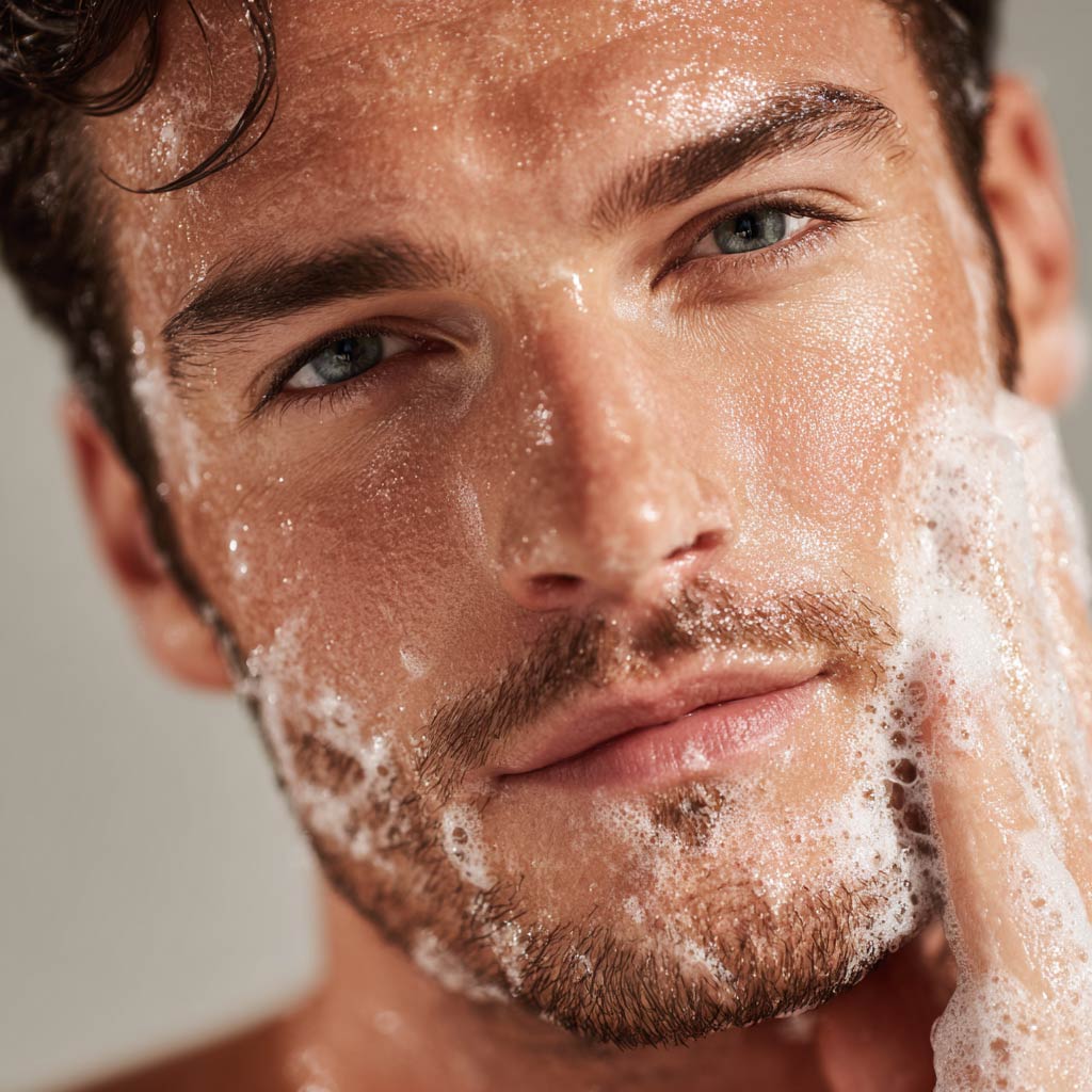 Chico aplicando espuma limpiadora Micellar Mousse de Erola Jons Brand