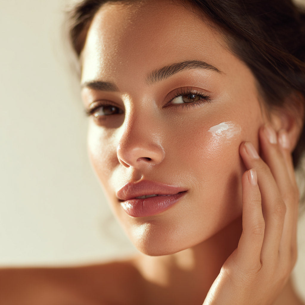 Chica usando el contorno de ojos Miracle Marine de Erola Jons para reducir arrugas, bolsas y ojeras en su rutina facial